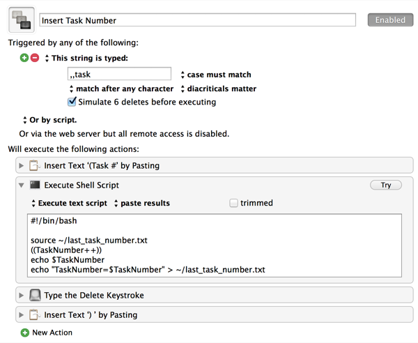 Keyboard Maestro recipe to increment task number