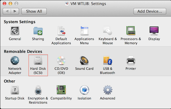 VMware Fusion Settings Hard Disk